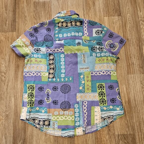 Vtg Karen Scott Floral Patchwork Button Up Top Womens PM Boho Retro Groovy Linen - Picture 5 of 8